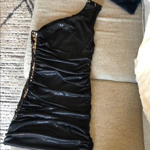 Black shiny and silver party dress